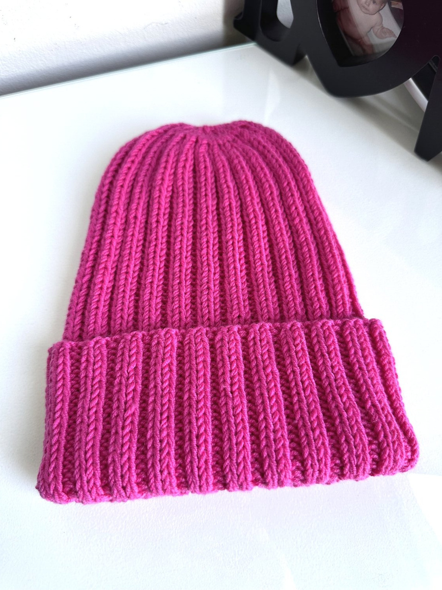 HELLI – czapka merino beanie wywijana 100% baby merino 08 fuksja, jesienno-zimowa, unisex