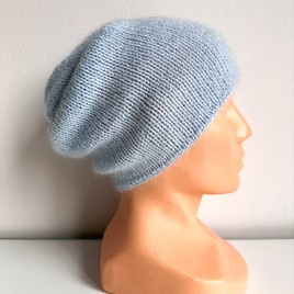 SOPHIA – ręcznie robiona ciepła czapka damska beanie merino + moher i jedwab 11/07 Błękitny Stalowy