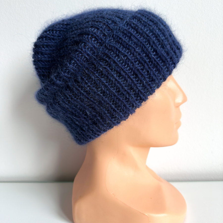 AUREA – ręcznie robiona ciepła czapka beanie baby merino + moher i jedwab dziecięca/damska 13/28 Granatowy
