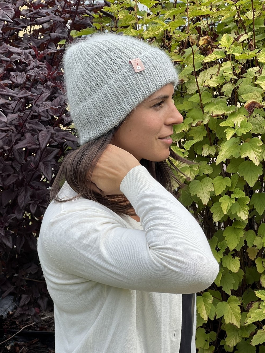 AUREA – ręcznie robiona ciepła czapka beanie baby merino + moher i jedwab damska / dziecięca 22/44 Jasny Szary
