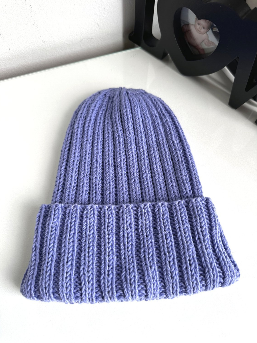 HELLI – czapka beanie wywijana 100% baby merino 25 Lawenda zimowa unisex