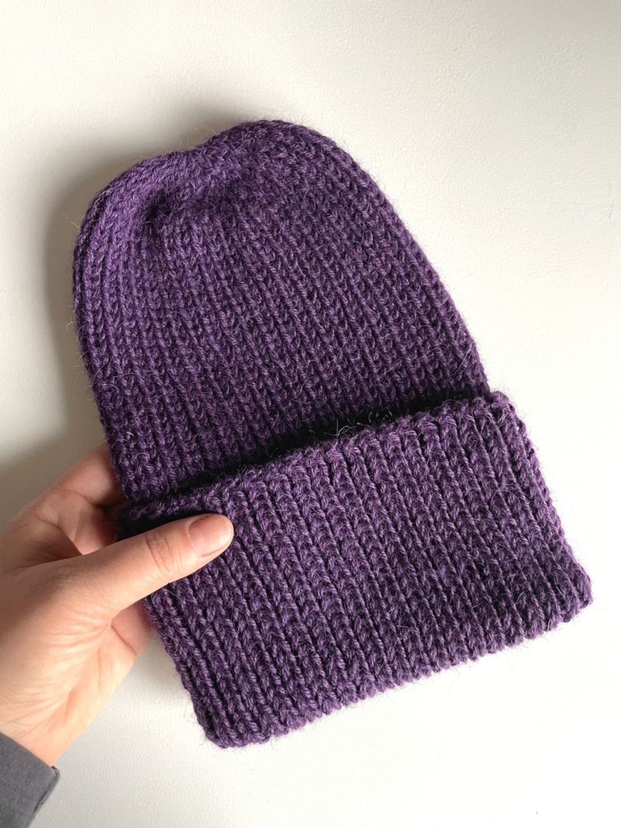 KIARA Turn-Up Beanie 100% Alpaca 4400 Dark Purple