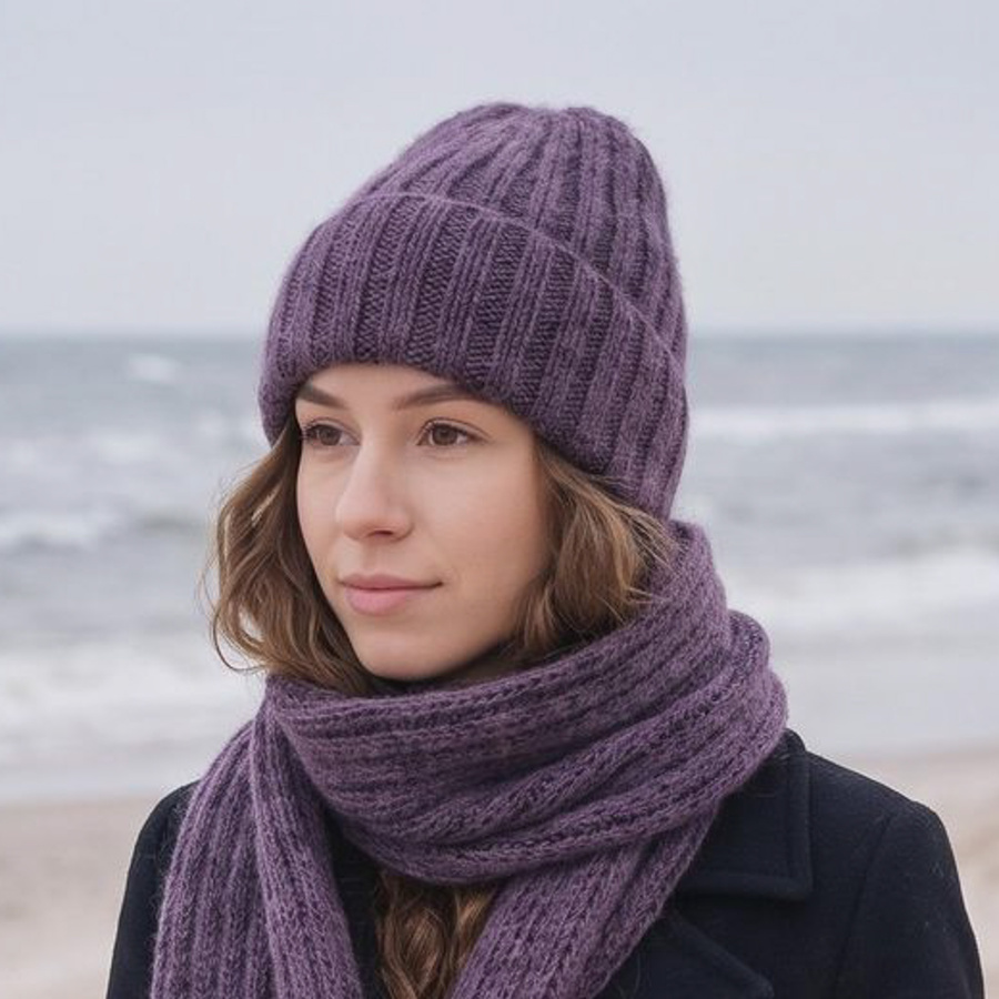 LAURIN Beanie 100% Alpaca 9023 Fioletowa Mgiełka