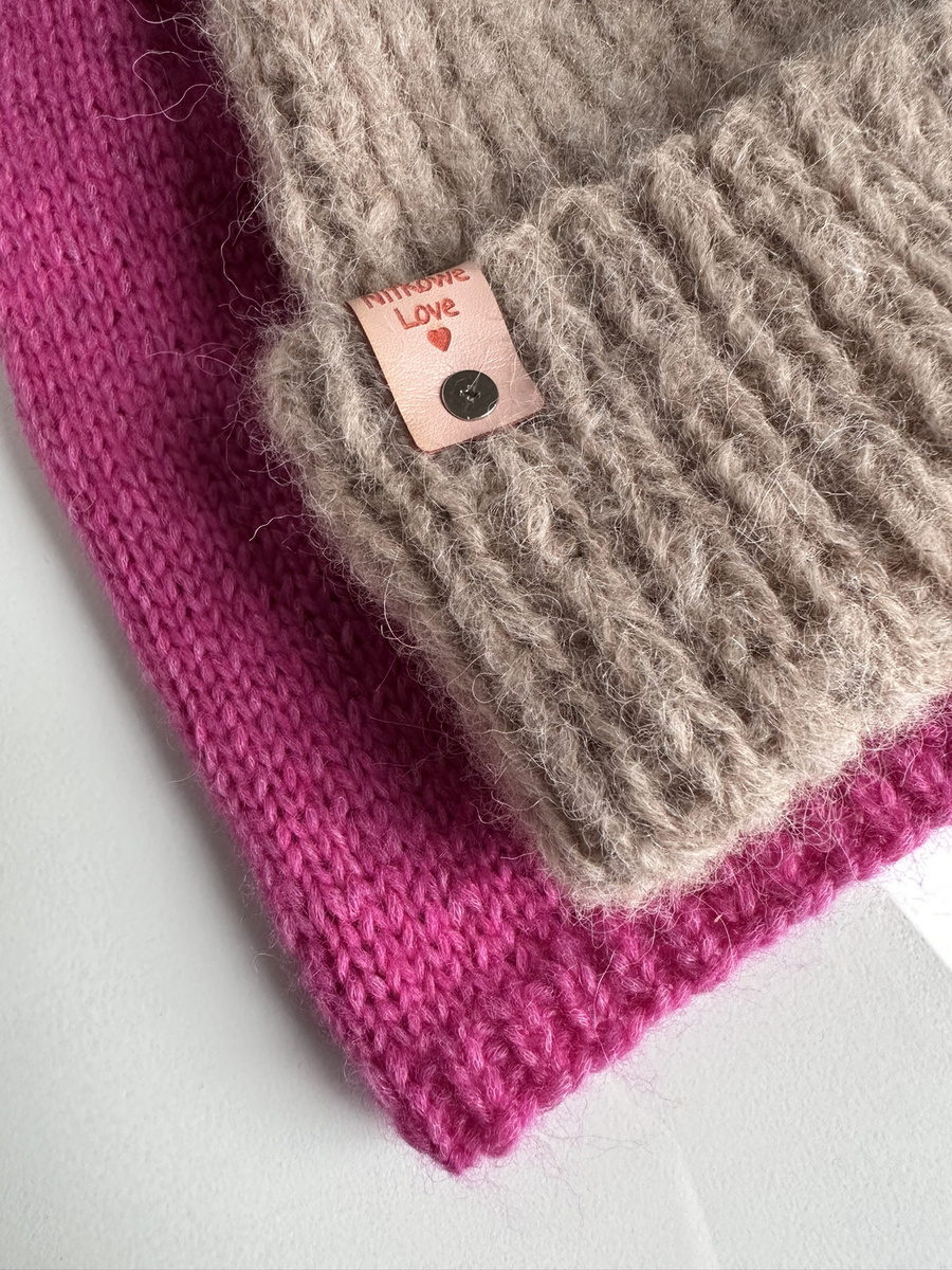 Ciepła czapka ręcznie robiona CHMURKA Alpaka 39 Magenta