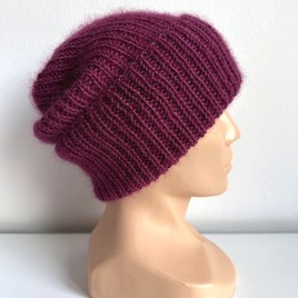 AUREA – ręcznie robiona ciepła czapka beanie baby merino + moher i jedwab damska/dziecięca 34/17 Wrzos