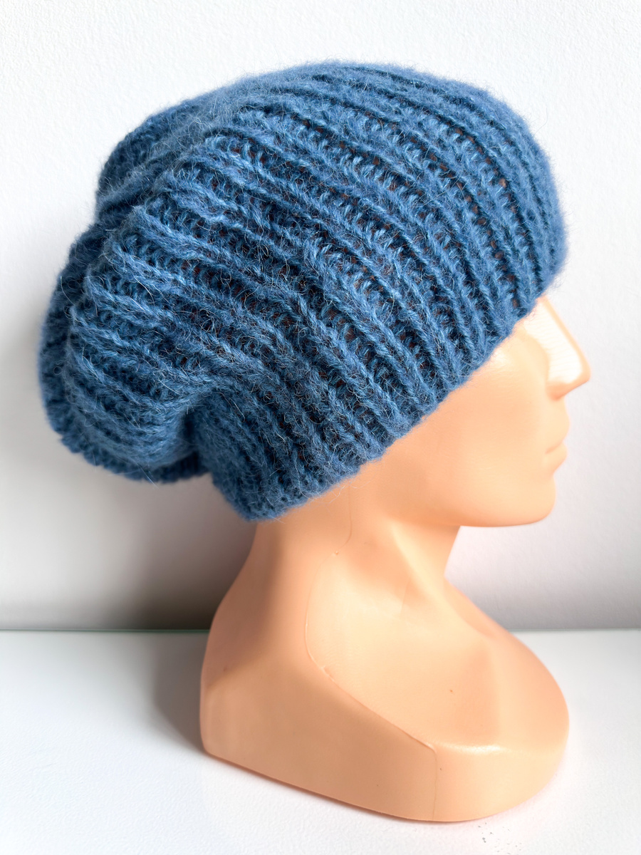 Klasyczna czapka damska MORGANA, Alpaka z Jedwabiem 6309/25 stalowy niebieski