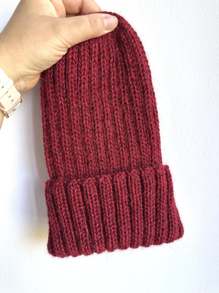 Ręcznie robiona Czapka wywijana LAURIN 100% Alpaka 3650 Bordowy