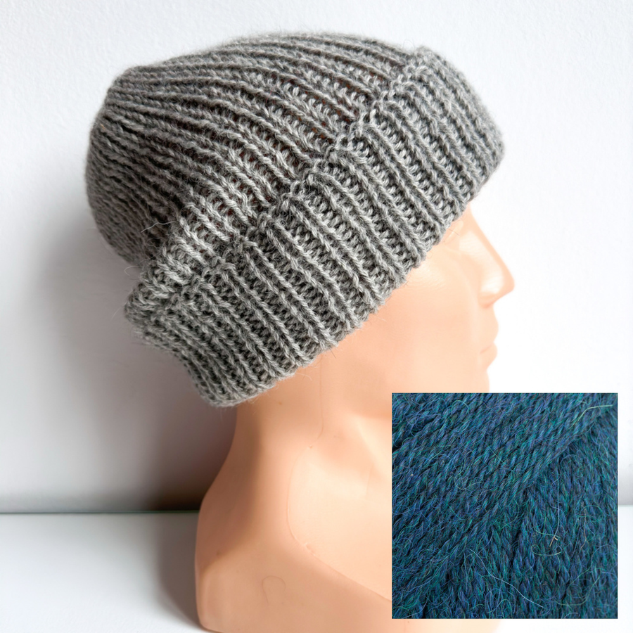 KIARA Turn-Up Beanie 100% Alpaca 7240 niebieski petrol