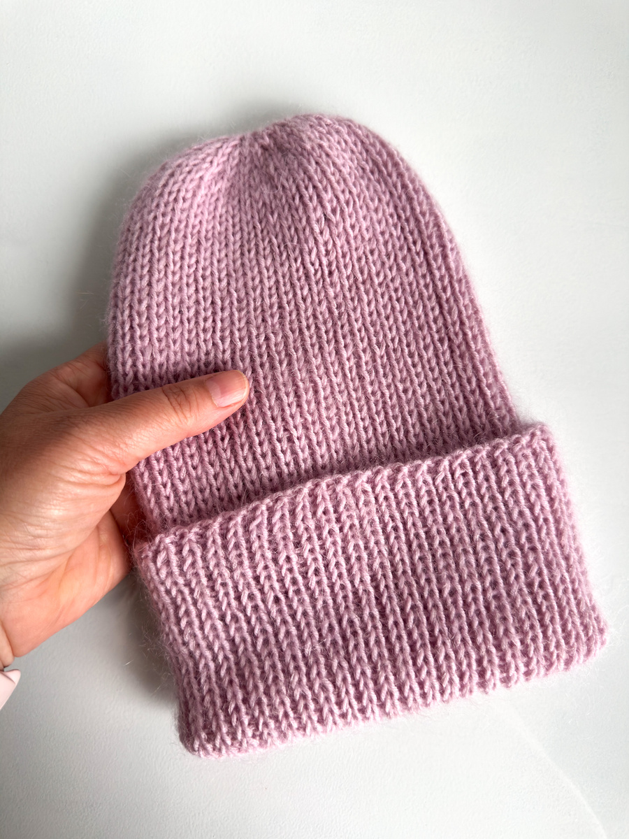 Ręcznie robiona czapka beanie AUREA 100% Baby Merino plus moher i jedwab 43/08 Jasny Morski