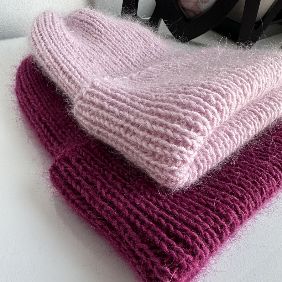 AUREA – ręcznie robiona ciepła czapka beanie baby merino + moher i jedwab damska/dziecięca 34/17 Wrzos