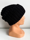 Ręcznie robiona czapka wywijana JANKA 100% Wełna owcza 02 Czarny