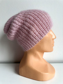 AUREA – ręcznie robiona ciepła czapka beanie merino + moher i jedwab damska 54/40 Pudrowy Różowy