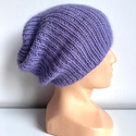 Handgemachte Damenmütze AUREA 100% Baby Merino plus Mohair und Seide 14/11 Violett