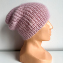 AUREA – ręcznie robiona ciepła czapka beanie merino + moher i jedwab damska 54/40 Pudrowy Różowy