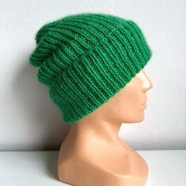 AUREA – ręcznie robiona czapka beanie baby merino + moher i jedwab dziecięca/damska 31/48 jaskrawozielony