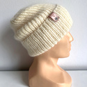 Ręcznie robiona czapka beanie AUREA 100% Baby Merino plus moher i jedwab 02/01 Ecru