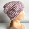 AUREA – czapka beanie handmade baby merino + moher i jedwab damska/dziecięca 54/40 Pudrowy Róż