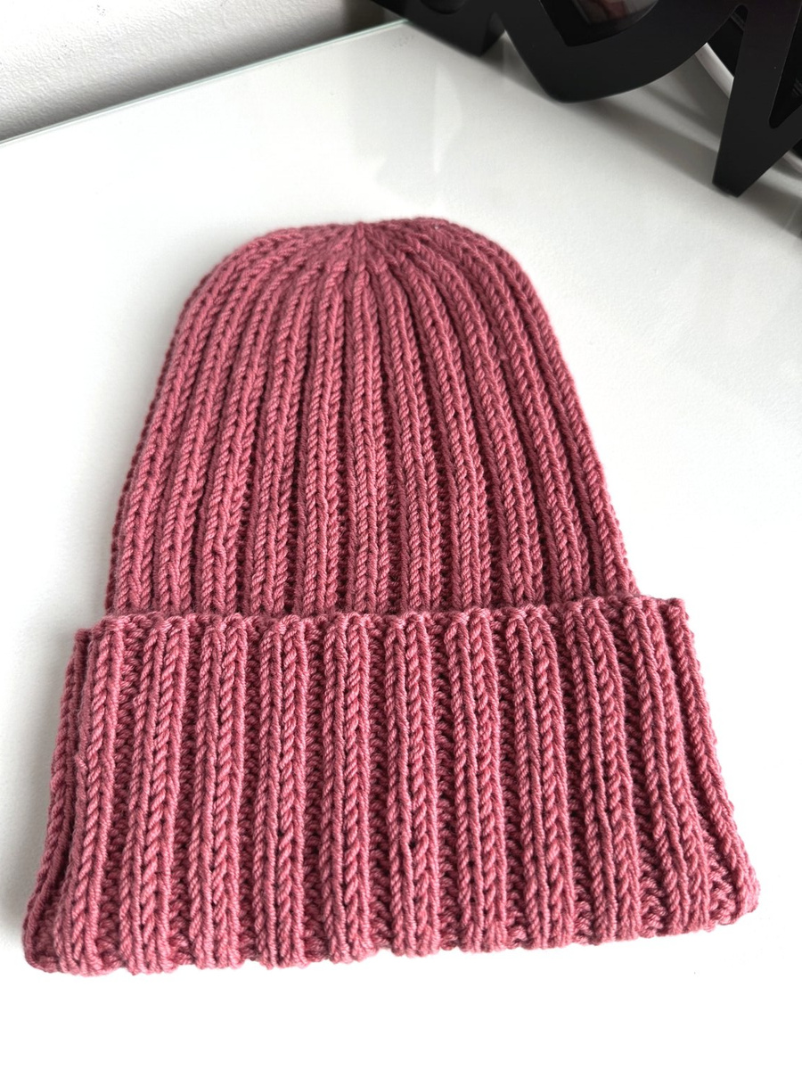 Wywijana czapka merino HELLI 100% Baby Merino 46 Herbaciany Róż