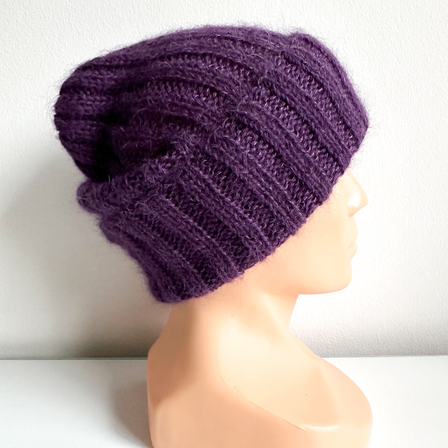 MARGARET Handmade Turn-Up Beanie Alpaca Mohair and Silk 4400/16 Dark Purple