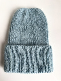Ręcznie robiona czapka beanie AUREA 100% Baby Merino plus moher i jedwab 43/08 Jasny Morski
