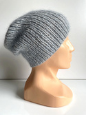 Handgemachte Damenmütze AUREA 100% Baby Merino plus Mohair und Seide 22/06 Grau Hellblau