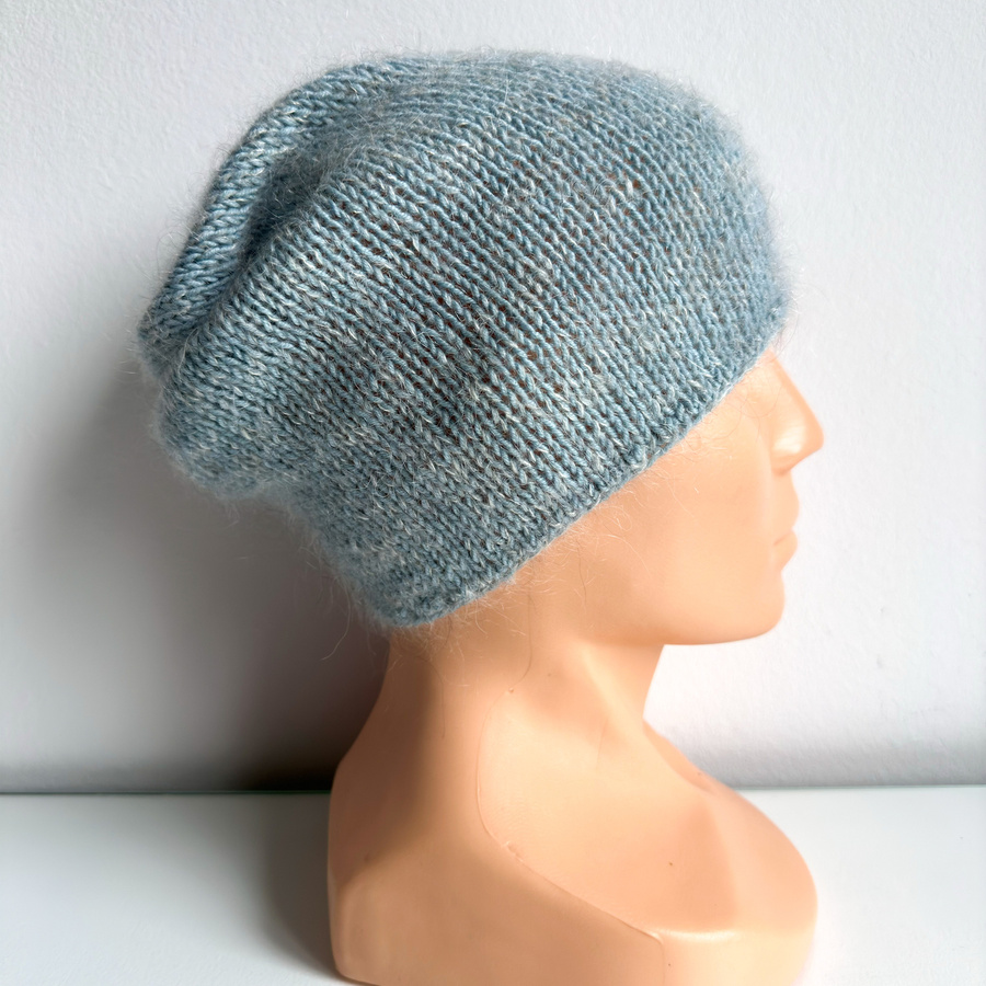 SOPHIA – czapka beanie handmade baby merino + moher i jedwab damska 43/44 Jasny Morski