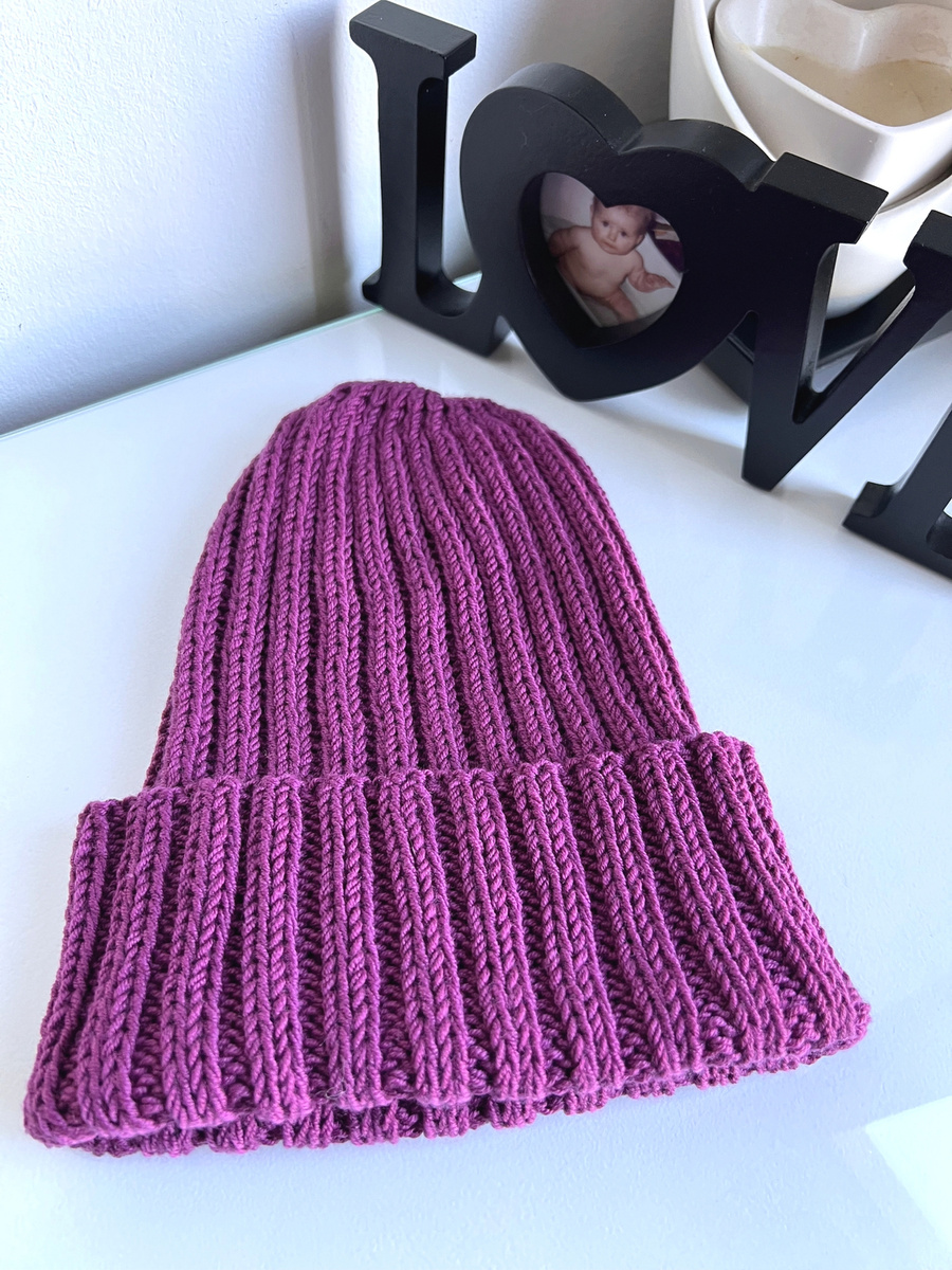 Wywijana czapka merino HELLI 100% Baby Merino 34 Wrzos