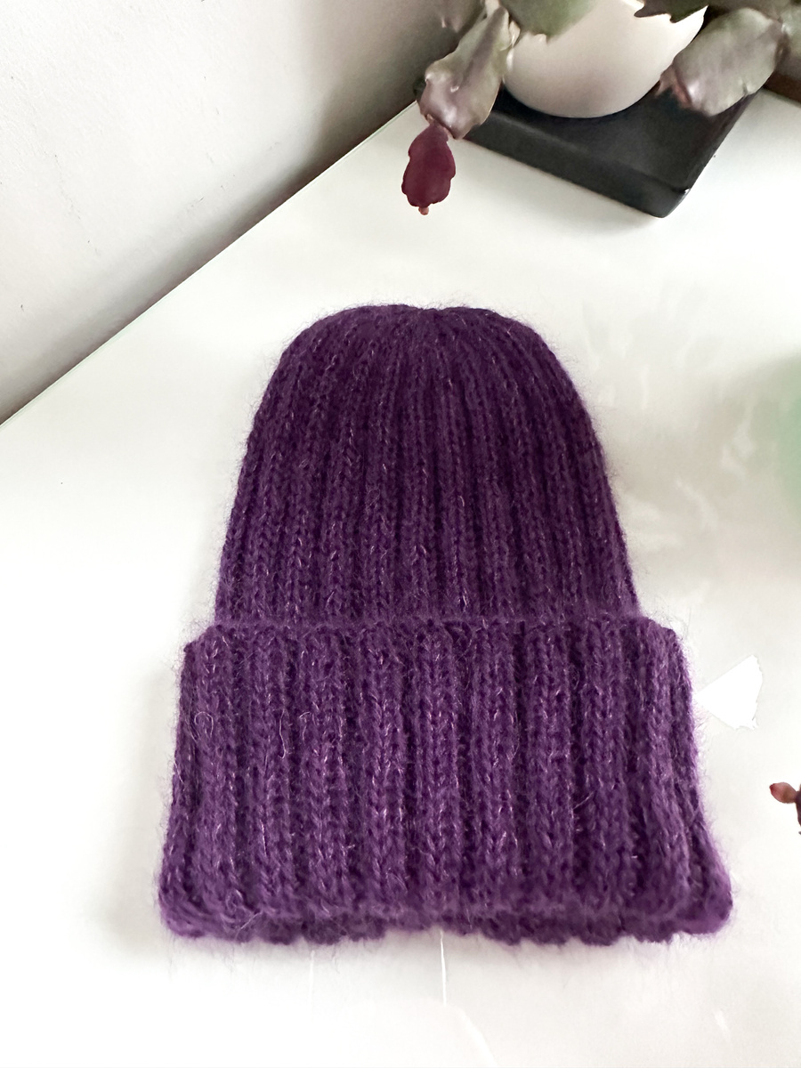 MARGARET Handmade Turn-Up Beanie Alpaca Mohair and Silk 4400/16 Dark Purple