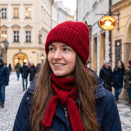 ELARA Mütze mit Umschlag Kaschmir mit Seide 714 Scarlatta Nitkowe Love
