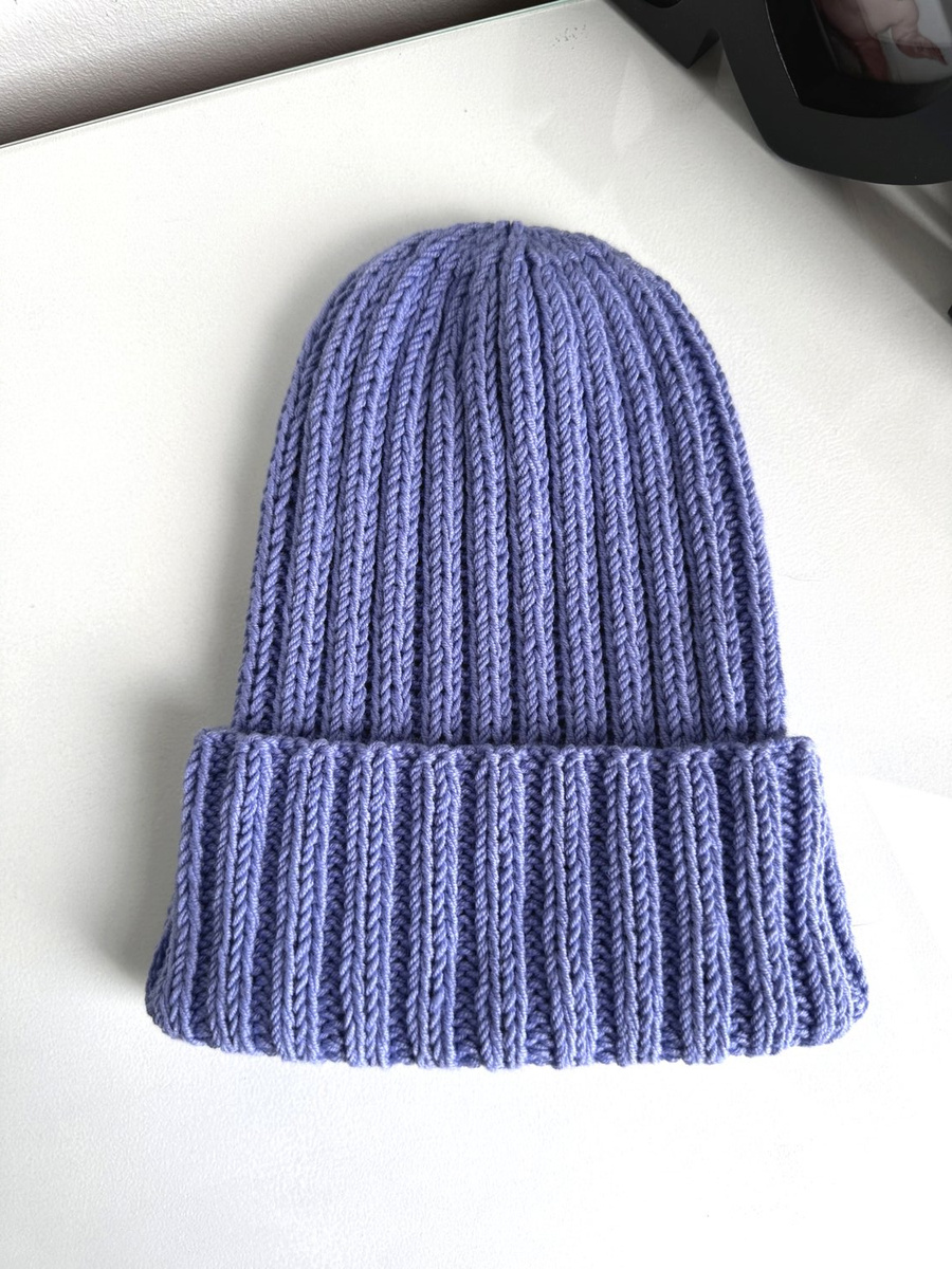 HELLI – czapka beanie wywijana 100% baby merino 25 Lawenda zimowa unisex
