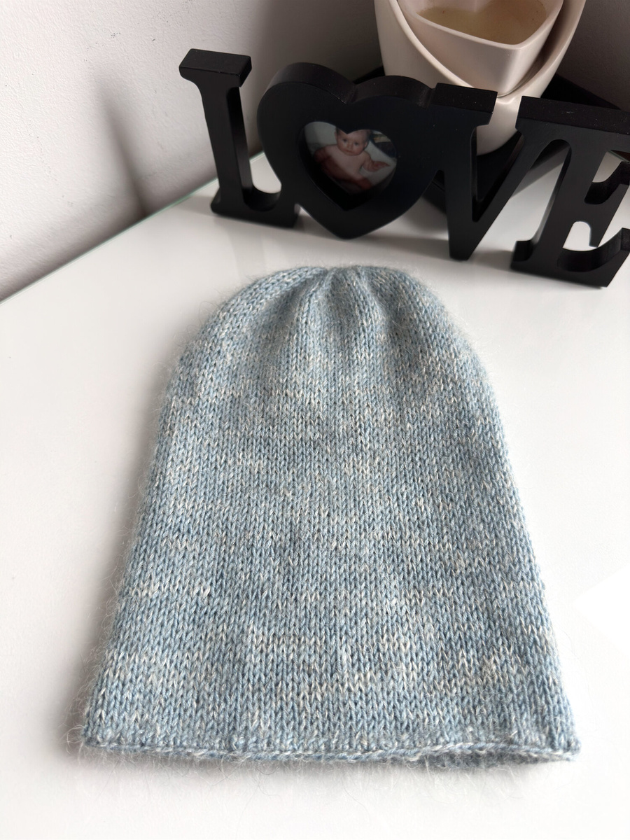 SOPHIA – czapka beanie handmade baby merino + moher i jedwab damska 43/44 Jasny Morski