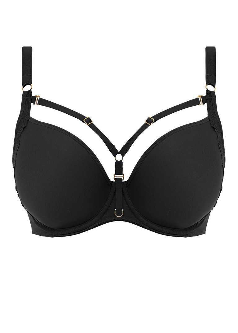 KOMPLET - Biustonosz Freya TEMPTRESS AA400131BLK Uw Moulded Plunge T-shirt Bra Black (30G, 32F) + figi brazylijskie