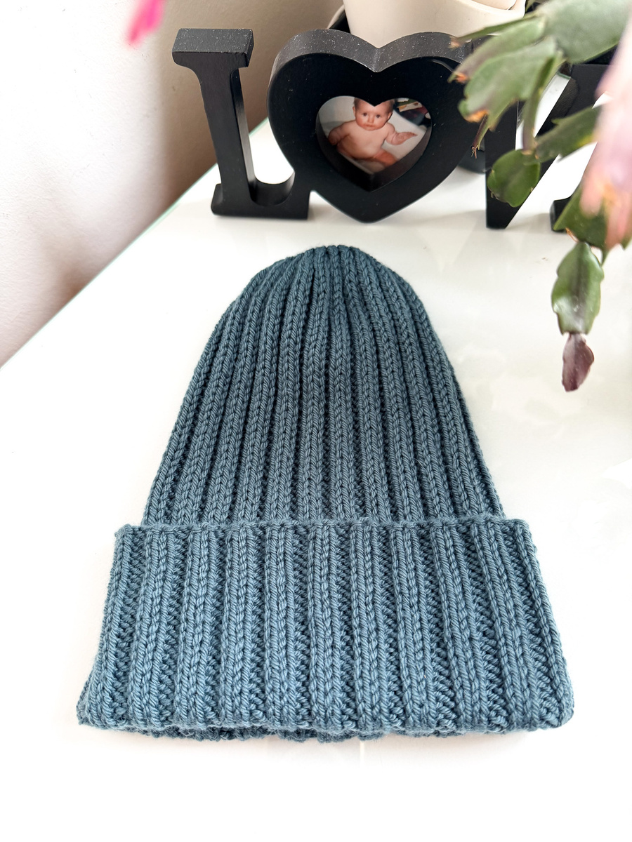 Wywijana czapka merino HELLI 100% Baby Merino 32 Turkusowy