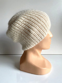 AUREA – ręcznie robiona ciepła czapka damska z baby merino + moher i jedwab 02/01 Ecru