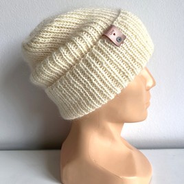 AUREA – ręcznie robiona czapka beanie baby merino + moher i jedwab dziecięca/damska 02/01 Ecru