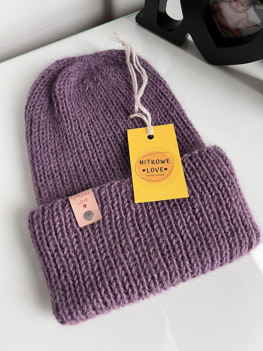 AUREA – ręcznie robiona czapka beanie baby merino + moher i jedwab damska dziecięca 40/05 Ametyst