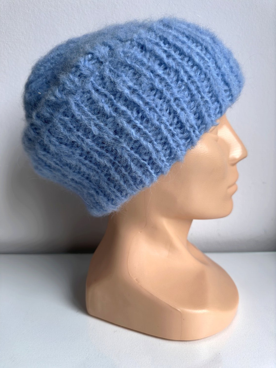 Ręcznie robiona czapka damska WATA CUKROWA Alpaka z Merynosem 21 Błękitny