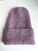 AUREA – ręcznie robiona czapka beanie baby merino + moher i jedwab damska/dziecięca 60/55 Lawendowy Szron