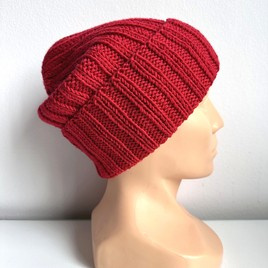 HELLI – wywijana czapka merino 100% Baby Merino 16 Czerwony, jesienno-zimowa, unisex