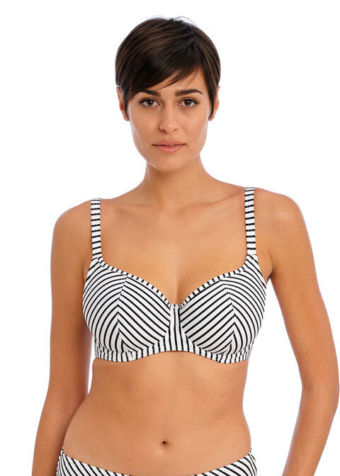 KOMPLET - Strój kąpielowy Freya JEWEL COVE Stripe Black AS7231SBL Uw Sweetheart Bikini Top Stripe Black (32H) + majtki