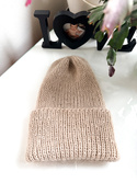AUREA – ręcznie robiona czapka beanie baby merino + moher i jedwab dziecięca/damska 64/54 jasny dąb