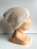 AUREA – ręcznie robiona ciepła czapka damska z baby merino + moher i jedwab 02/01 Ecru