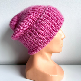 Ręcznie robiona czapka beanie AUREA 100% Baby Merino plus moher i jedwab 43/08 Jasny Morski