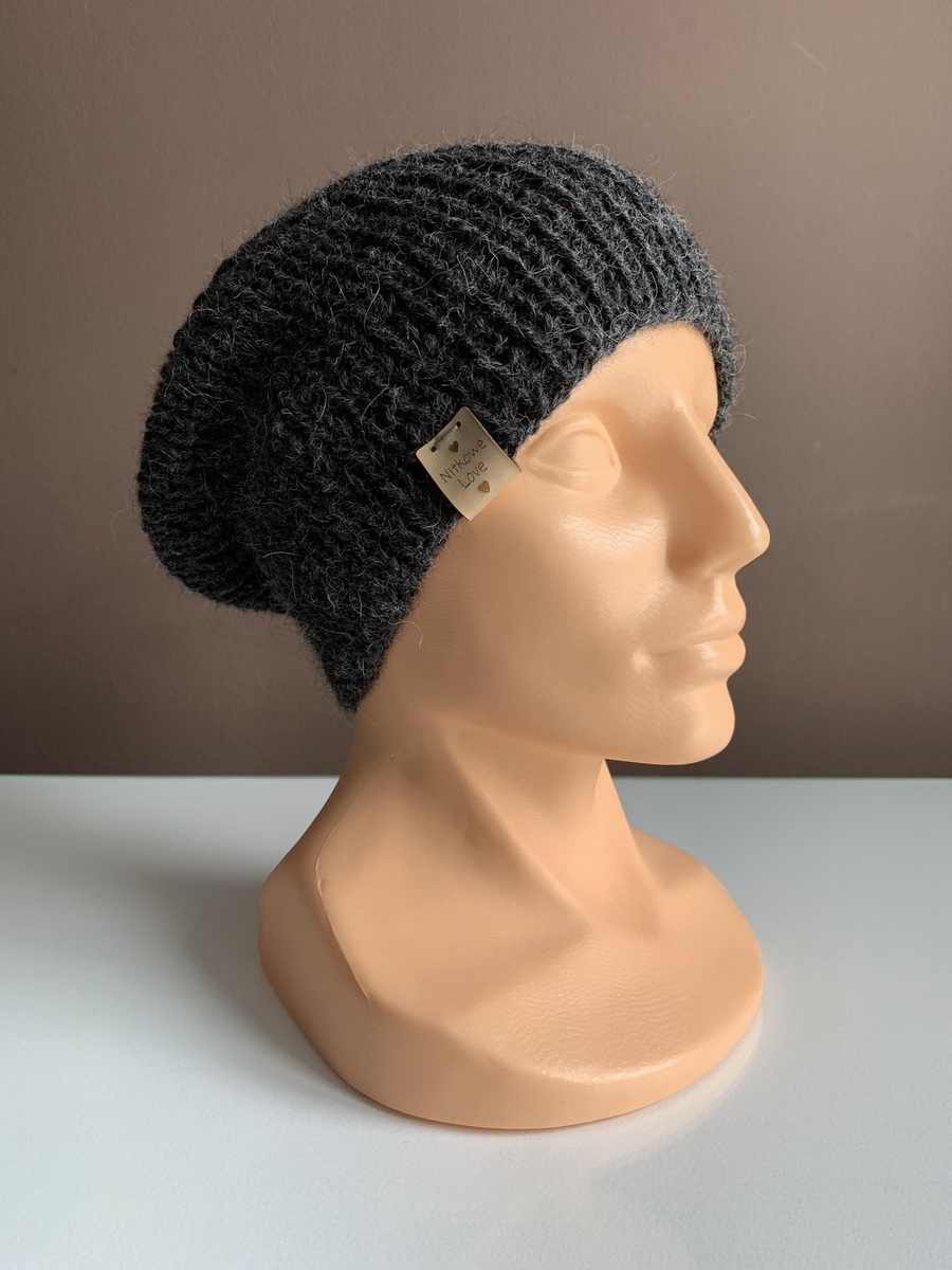 KIARA – czapka beanie z alpaki 100% 506 ciemny szary uniwersalna jesienno‑zimowa