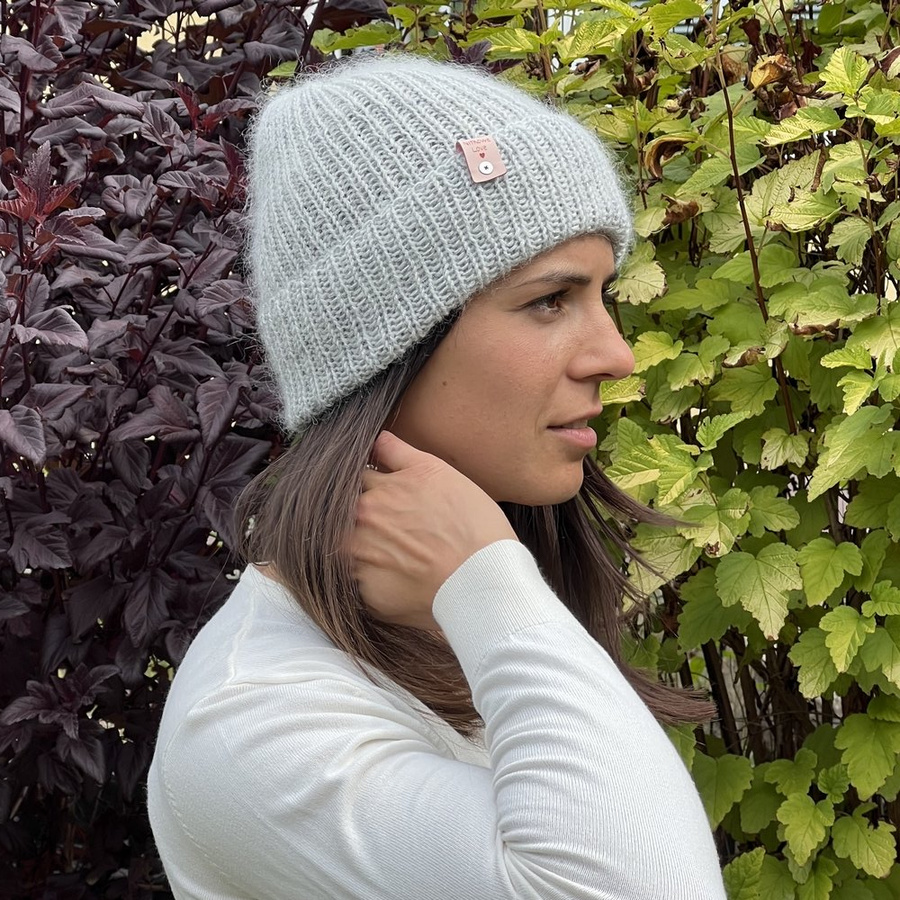 AUREA – ręcznie robiona ciepła czapka beanie baby merino + moher i jedwab damska / dziecięca 22/44 Jasny Szary