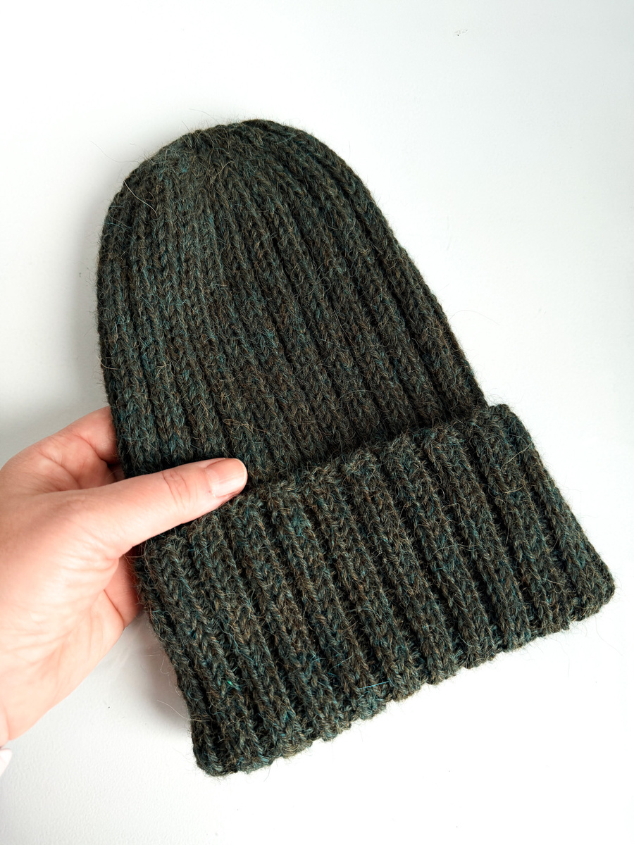 LAURIN Turn-Up Beanie 100% Alpaca 7815 Leśny mix zielony