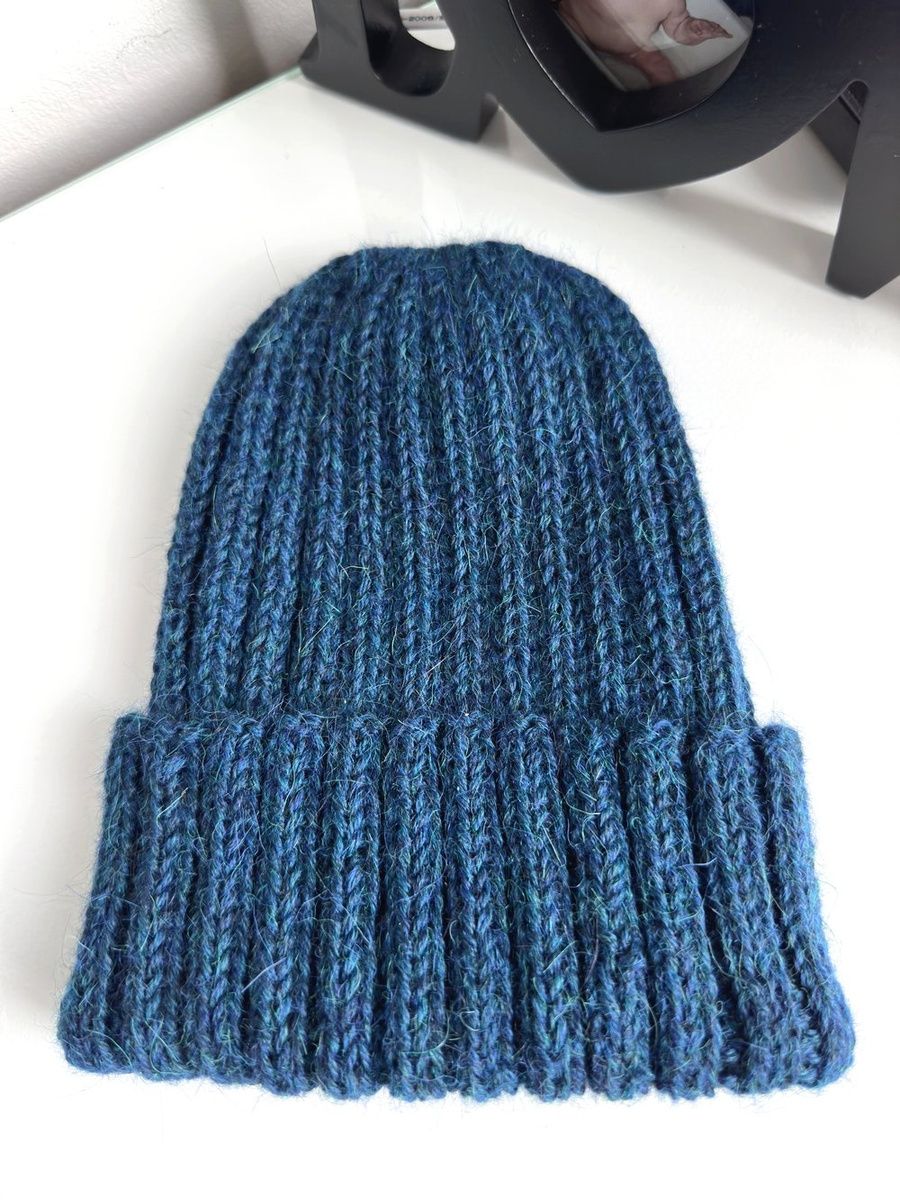 LAURIN Turn-Up Beanie 100% Alpaca 7240 Niebieski Petrol