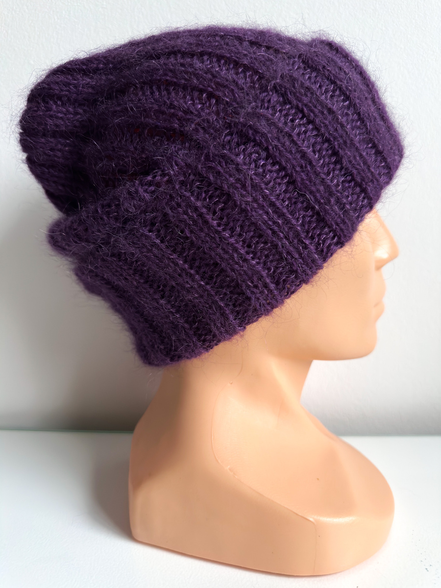 Ręcznie robiona Czapka wywijana MARGARET 100% Alpaka + nitka moher i jedwab 4400/16 Ciemnofioletowy