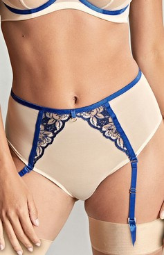 Figi z pasem do pończoch Panache ROSA 10794 Suspender Brief Cobalt/Latte