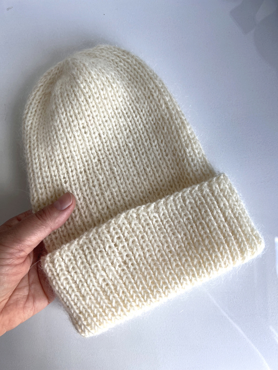 AUREA – ręcznie robiona czapka beanie baby merino + moher i jedwab dziecięca/damska 02/01 Ecru